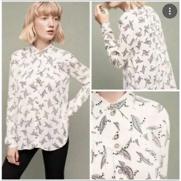 Anthropologie Tops - Maeve Anthropologie Women Size 0 Lily of the Valley Print Blouse Collared Button
